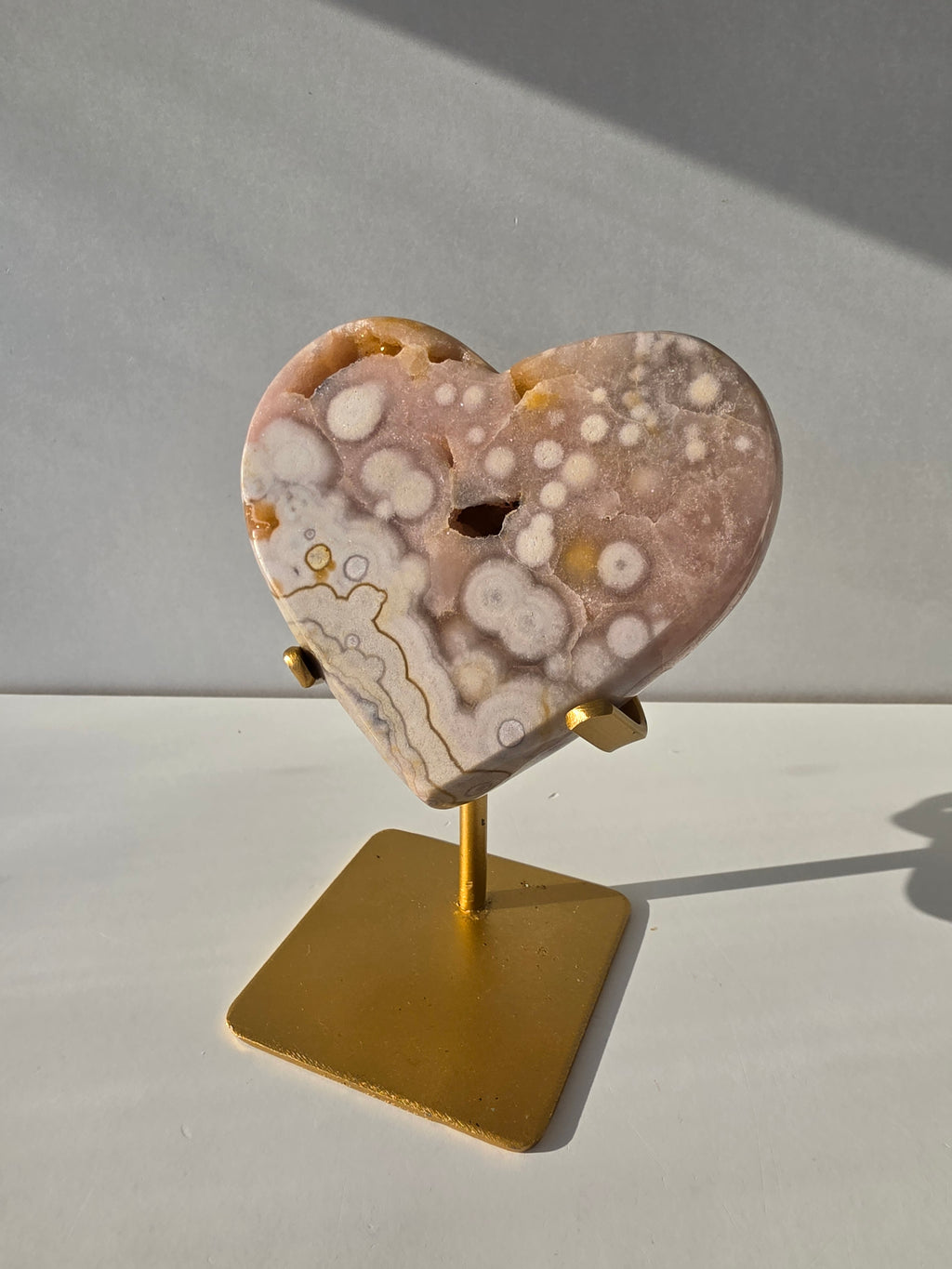 Luxury Brazilian Zeolite Amethyst Flower on matte gold stand with sparkling lavender druzy Amethyst crystals, premium natural statement crystal for elegant home décor by Stone & Bloom.
