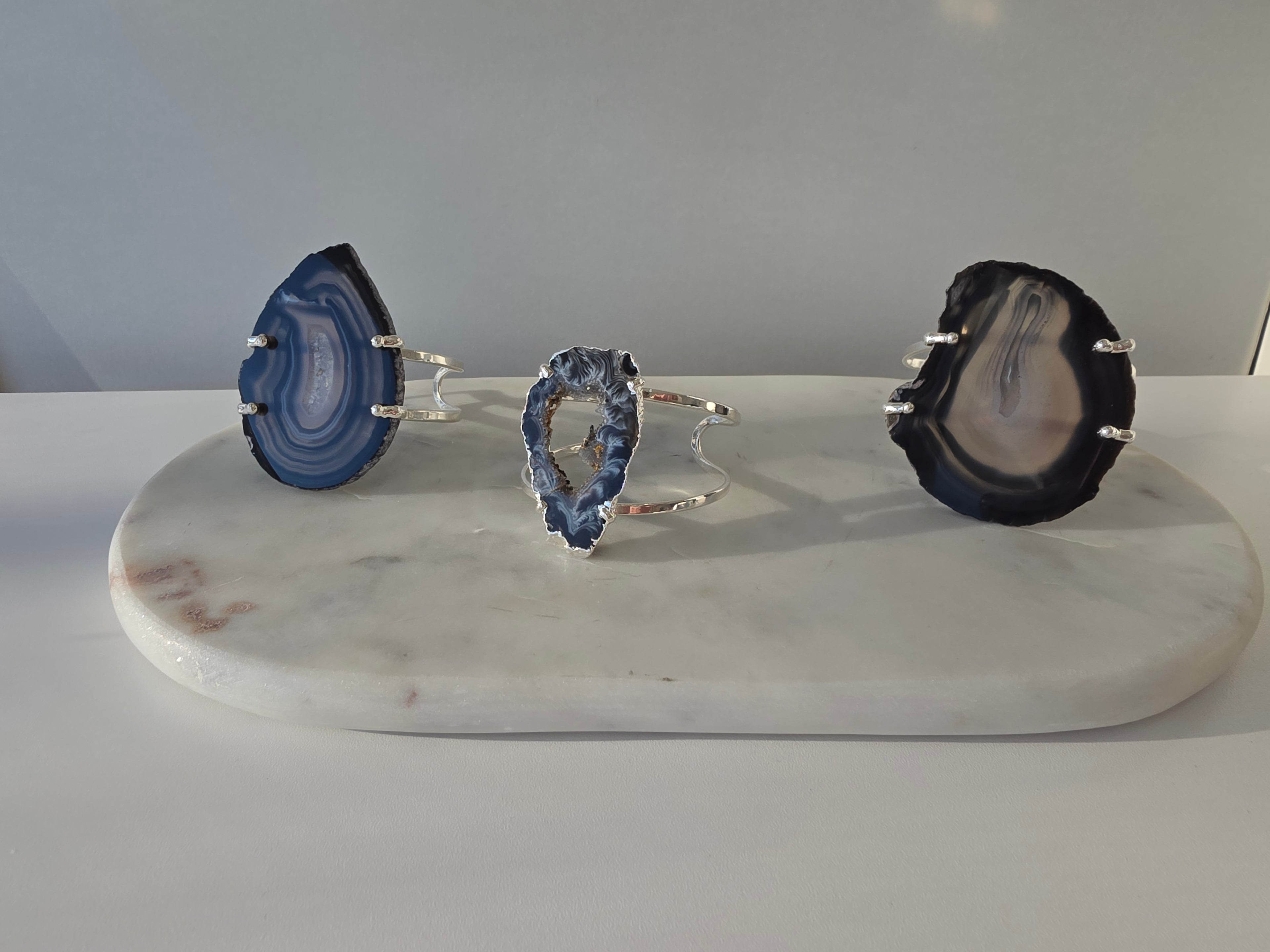 Agate Slice Bracelet Silver