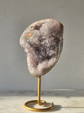 Natural Amethyst Stalactite on Gold Stand with Crystal Clear Points and Sparkling Druzy Quartz