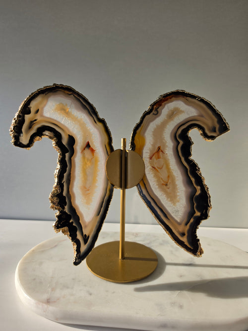 Agate Slice Wings on Gold Stand
