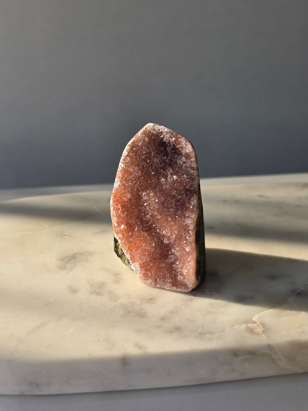 Blush pink Druzy Amethyst cut base with sparkling natural druzy crystals and dark earthy matrix