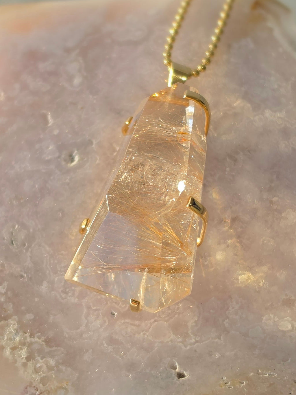 Rutilated Quartz Pendant | Gold