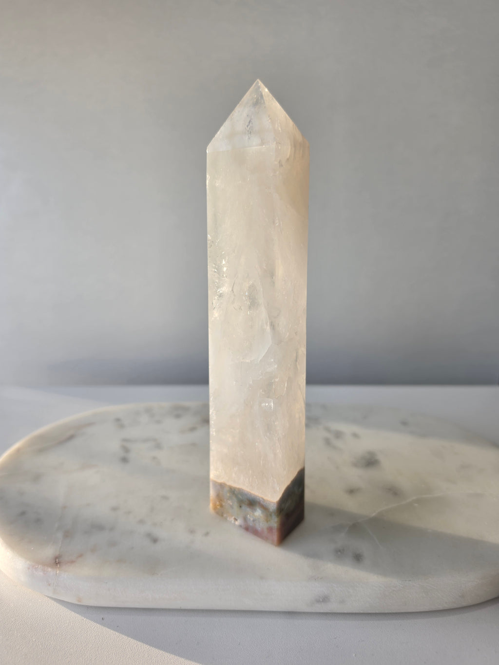Ocean Jasper and Clear Quartz tower with colourful rainbow inclusions and blue green natural patterns