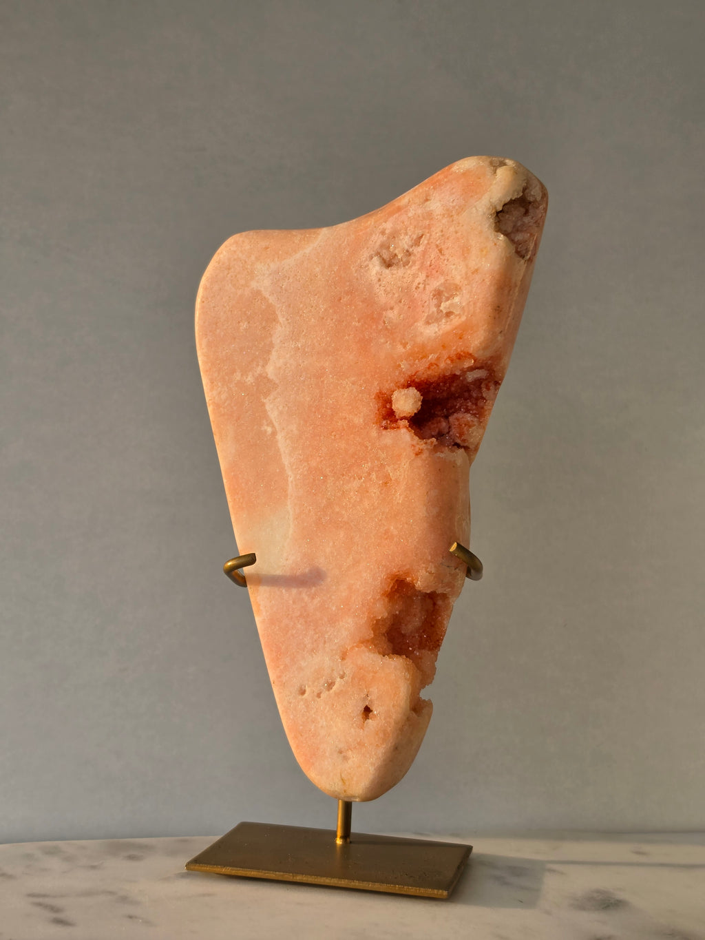 Pink Amethyst Slab on Gold Stand