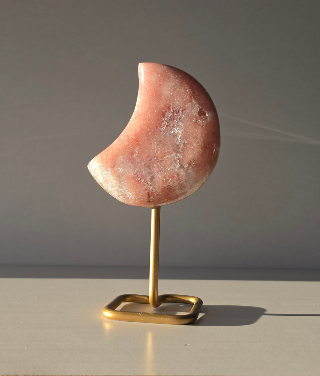Pink Amethyst Moon on Gold Stand