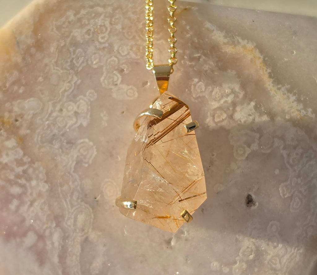 Rutilated Quartz Pendant | Gold