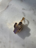 Amethyst and agate cactus slice pendant featuring deep smoky-grey agate, purple crystal formations and a 24K gold-plated plating finish
